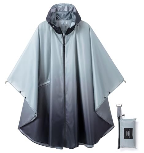 Rain Poncho Jacket Coat Hooded Zipper Style for Women (One Size / Gradient Gray)