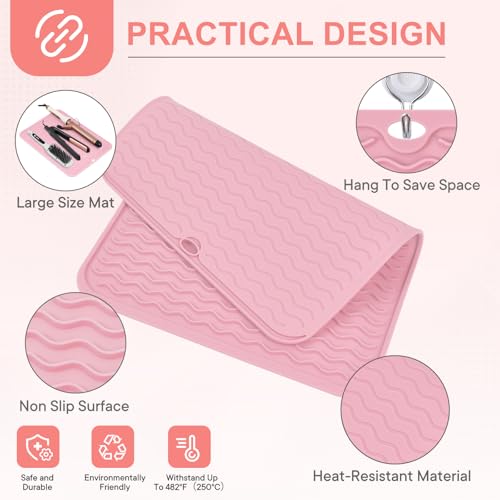 Oversize Silicone Heat Resistant Mat for Hair Tools (Pink)