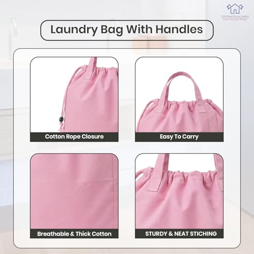 LFH Home Large Premium Cotton Rich Canvas Laundry Bag with Drawstring and Handles Heavy Duty (28"x40" (Pack of 4) / Pink)