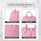 LFH Home Large Premium 1pack Cotton Rich Canvas Laundry Bag with Drawstring and Handles Heavy Duty (28”x36” / Pink)
