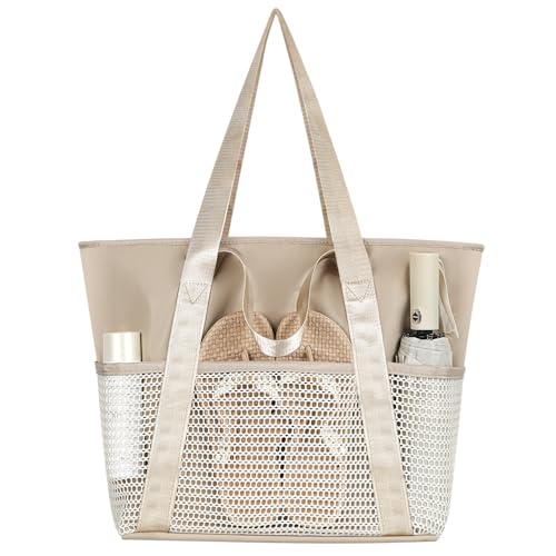 Waterproof Sandproof Large Beach Bag for Women (Beige)