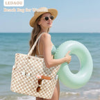 Large Beach Bag for Women (Brown-white)