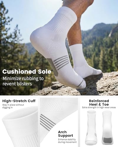 3 Pairs Running Compression Socks for Men & Women Crew Socks with Cushion (X-Large / Black+white+navy(3 Pairs))