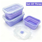 Purple Collapsible Meal Prep Containers Camping Bowls Silicone Bento Box with Airtight Plastic Lid (Purple / 350ml, 500ml, 800ml set)