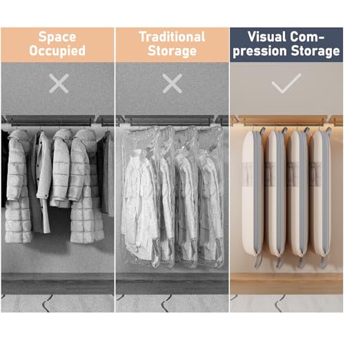 2 Pack 43" Space Saving Garment Bags for Hanging Clothes With Compression Zipper Carry Handles and Window (Beige / 43" 2 Pack)