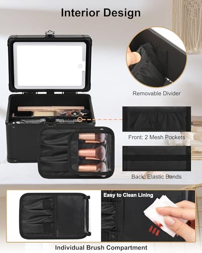 Travel Small Makeup Bag With LED Mirror in 3 (01-Black / 0-Smaller)