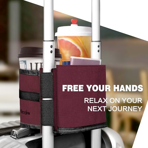 Luggage Travel Cup Holder Hands Free Drink Caddy for Suitcase Handle (Plum)