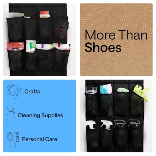 Over the Door Shoe Organizer (Black / 12 Pockets/2 Hooks)