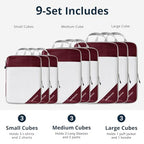 9 Set Compression Packing Cubes for Travel (Wine / 9 pcs)