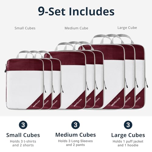9 Set Compression Packing Cubes for Travel (Wine / 9 pcs)