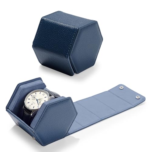 Single Watch Box Blue Hexagonal (Blue / 1-Slot)