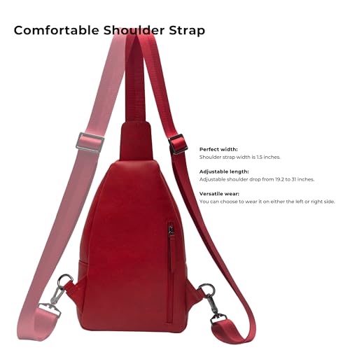 Large Sling Bag for Women Crossbody Purse Leather Fashionable Trendy Chest Bag for Travel (Red / Leather-like Flex)