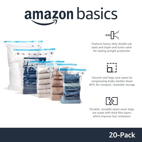 Vacuum Storage Bags with Hand Pump for Travel (Multiple / 20-Pack)