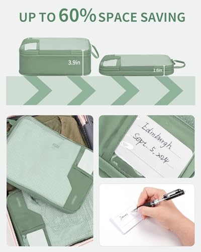 4 Set Compression Packing Cubes for Travel Essentials (Green-Compress)