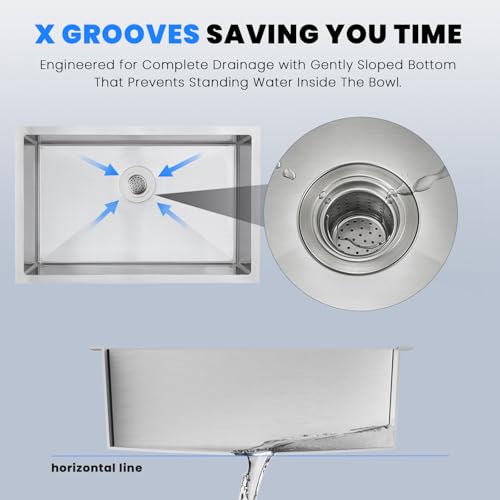 28×20 Inch Undermount Kitchen Sink (L 28"×W 20"×H 9" / Brushed)