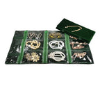 Travel Jewelry Roll Bag Portable Organizer Pouch With Grids&PVC Cover Storage Bags for Necklace (Blackish Green Velvet 9 Grids)