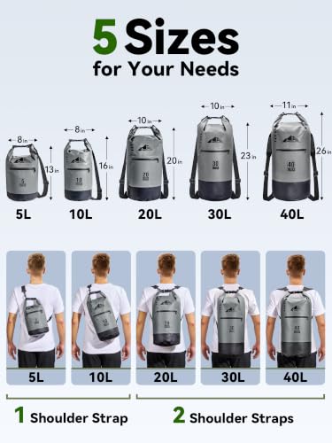 Waterproof Dry Bag Backpack with Zippered Pocket (Grey / 20L)