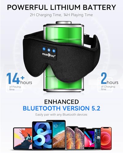 3D Sleep Headphones Bluetooth 5.4 Sleep Mask with HD Speakers (Deep Black)