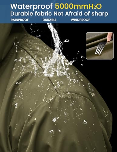 Long Hooded Raincoat Safety Waterproof Emergency Rain Jacket Poncho for Men Women Adults (Olive Green / 3X-Large)