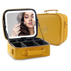 Travel Makeup Bag Cosmetic Bag with Lighted Mirror (Yellow / Caviar)
