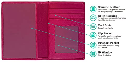 Personalized Monogrammed Bright Pink Leather RFID Passport Wallet (Bright Pink / Minimalist)