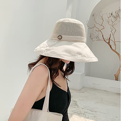Women Summer Wide Brim Sun Hat Bucket Fishing Hats UV Protection (One Size / B1-fyu001-beige)