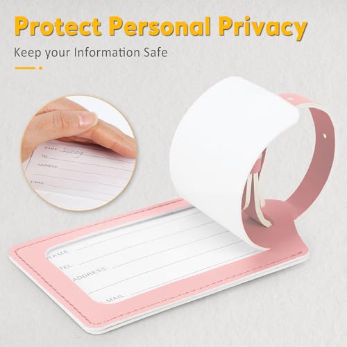 8 Pack Leather Luggage Tags for Suitcases Travel Tag (Light Pink)