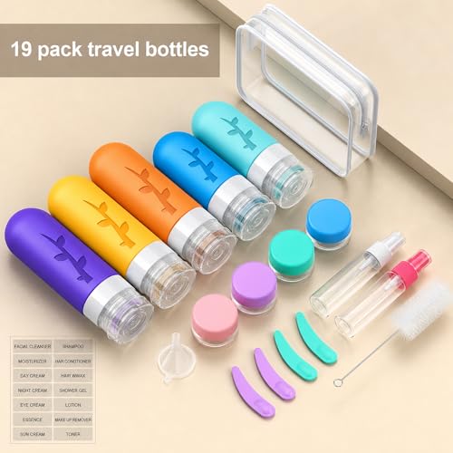 19pack TSA Approved Travel Bottles for Toiletries (Multicolor)