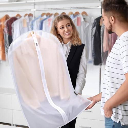 12PK Garment Bags for Hanging Clothes (40" 12PK / White-Translucent)