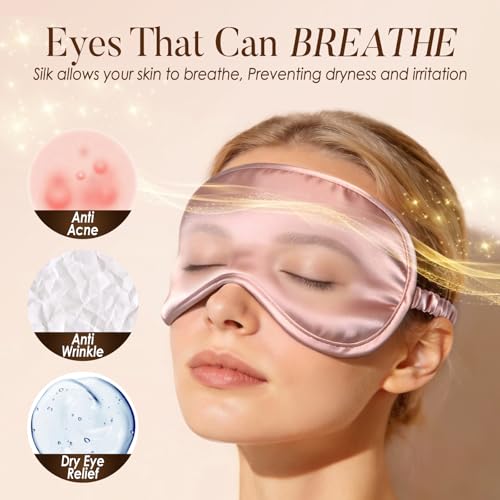 100% Mulberry Silk Sleep Eye Mask for Sleeping Women and Men (Pink / 1 Count (Pack of 1))