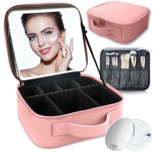 Makeup Bag with Led Mirror (Pink / with LED mirror and a 10x mirror)