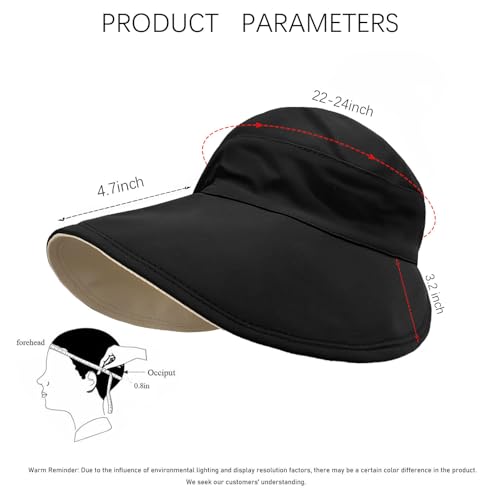 Sun Hats for Womens Wide Brim UV Protection Fishing Hats Packable Reversible Hollow Top Sun Hat for Women Hat for Ponytail Black (Black)