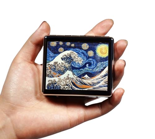 Silver Vintage Pill Box 7 Day Metal Pill Box with Mirror and 8 Compartments Cute Travel Pill Organizer for Purse (The Great Starry Wave)