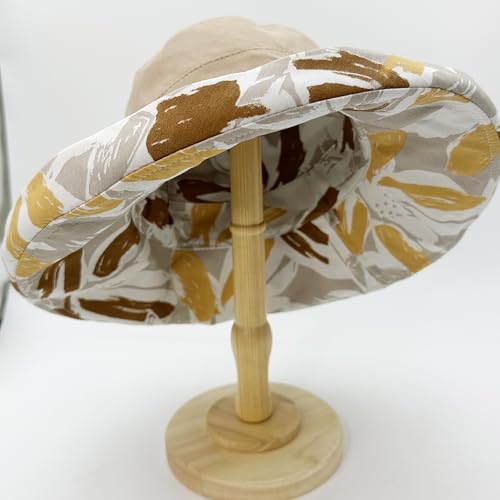 Womens Sun Hats Wide Brim Reversible Bucket Cotton Hat Packable Summer Travel Cap with Hat Clip (Medium / Khaki2)