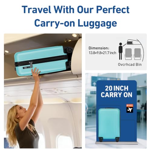 Carry on luggage 22x14x9 Airline Approved Suitcase (Mint Green / 20" Carry On)