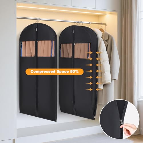 Compression Hanging and Space Saving Garment Bag (Black / 54" - 2pcs(8" Gusseted))