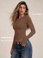 Womens Long Sleeve Shirts Basic Compression Tops Brown M (Medium / Brown)