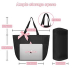 Tote Bag, A-Z Initial Monogrammed Waterproof Tote Bag, Bridesmaid Gifts for Women, Black and Pink (A, Black) (Black)