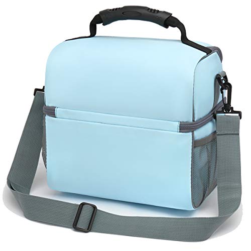 Double Layer Cooler Insulated Lunch Bag Adult Lunch Box Large Tote Bag for Men (Light Sky Blue)