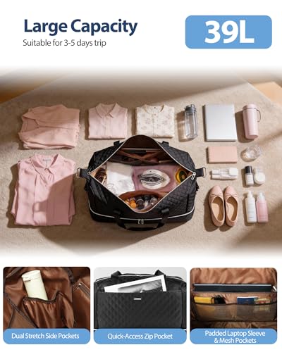 Travel Duffel Bags 39L Large Weekender Bags for Women Carry On Bag (Black-2 Pcs)