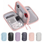 PU Leather Cable Organizer Double Layer Travel Pouch (Pink / M)
