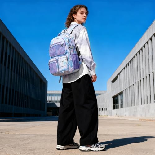 Multi Pocket Backpack for School College Travel (Purple Galaxy)