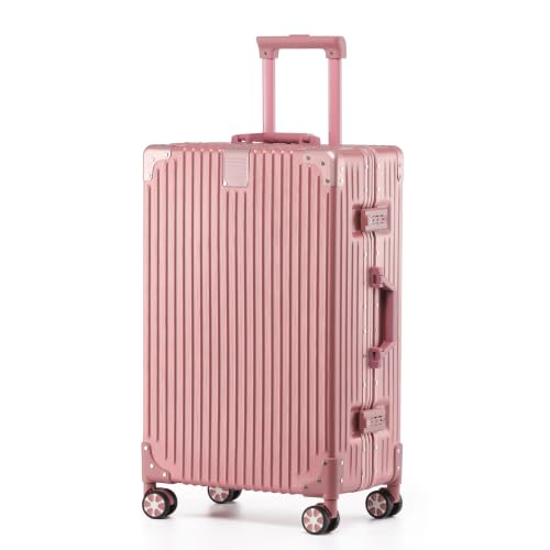 Zipperless Suitcase with Aluminum Frame (Pink / Checked in 28inch)