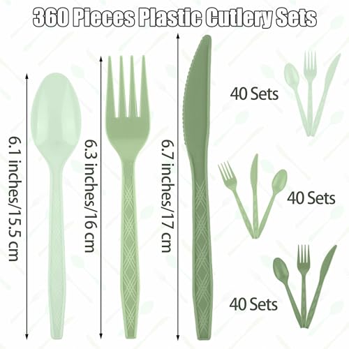 360 Pieces Gradient Sage Green Plastic Cutlery Set (Gradient Sage Green)