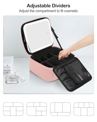 Travel Makeup Bag with LED Mirror (A-Small / 01-Pink)