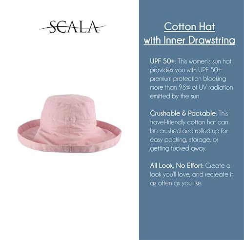 Women's Cotton Hat with Inner Drawstring and Upf 50+ Rating (One Size / Red)