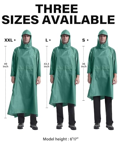 Hooded Rain Poncho Packable Waterproof Unisex Raincoat with Pocket (Small / Pea Green)