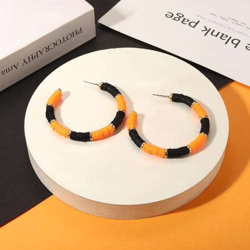 Game Day Earrings Football Baseball Earrings for Women Sports Team Heishi Hoop Earring Football Accessories Outfits Cheer Mom Essentials Fall Sports Must Haves Cheer Gifts (Orange Black)
