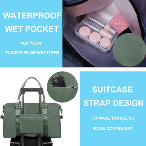Travel Weekender Bags for Women with Wet Pocket (Olive Green)