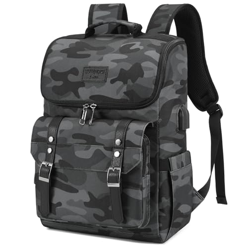 Vintage Backpack Travel Laptop Backpack with usb Charging Port for Women & Men College Backpack Fits 15.6 Inch Laptop Camouflage Gray (Camo&gray)
